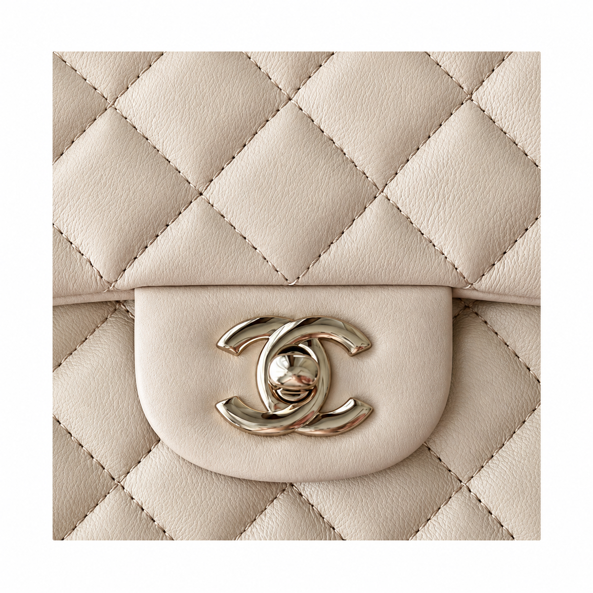 Chanel Cream Quilted Lambskin Top Handle Flap Bag