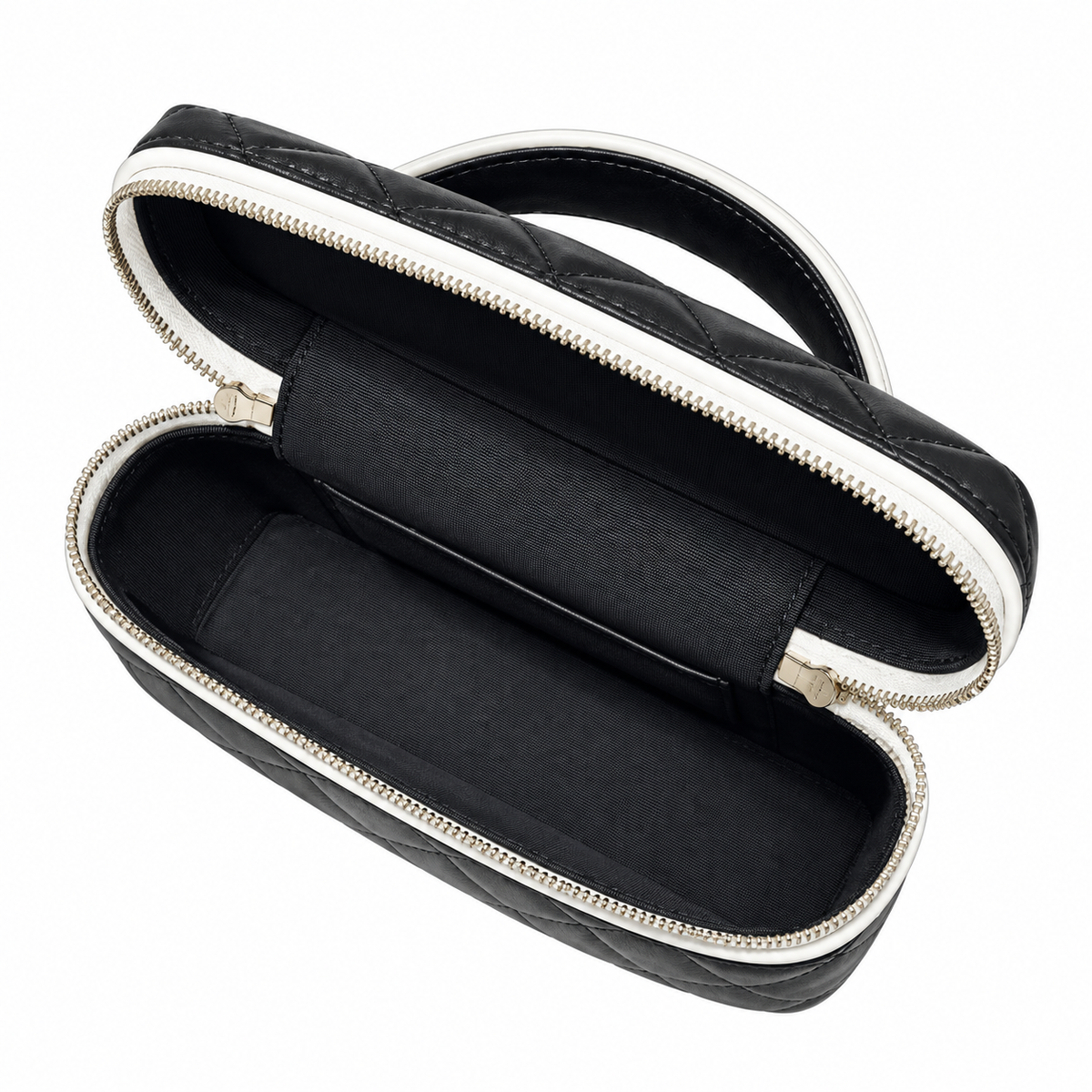 Chanel Black White Quilted Vanity Case with Chain