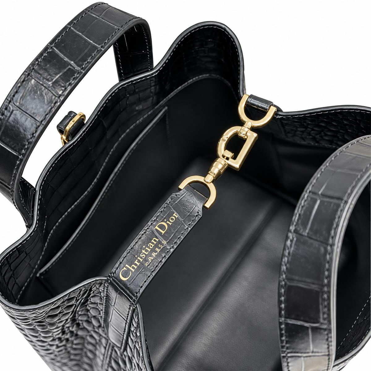 Dior Toujours Bag in Black Croc-Embossed Leather with Matte Hardware