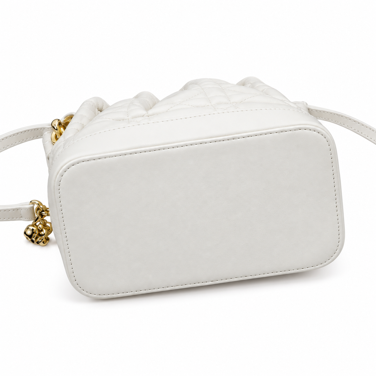 Dior Jolie Bucket Bag in White with Gold Drawstring Hardware