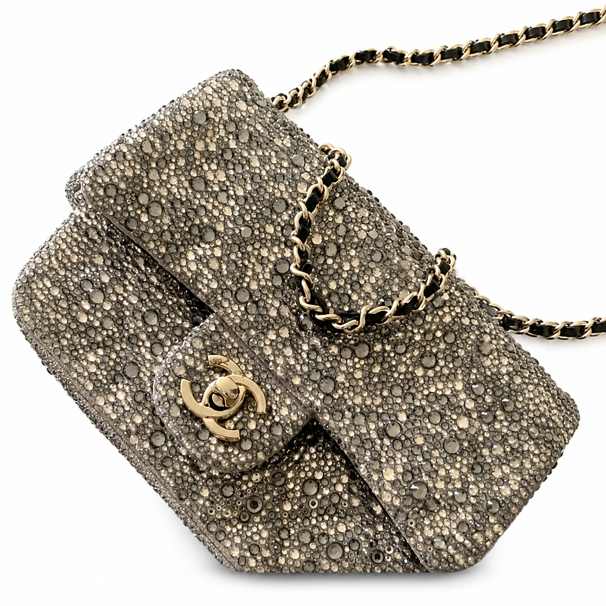 Chanel Crystal Embellished Classic Flap Bag with Gold CC Lock