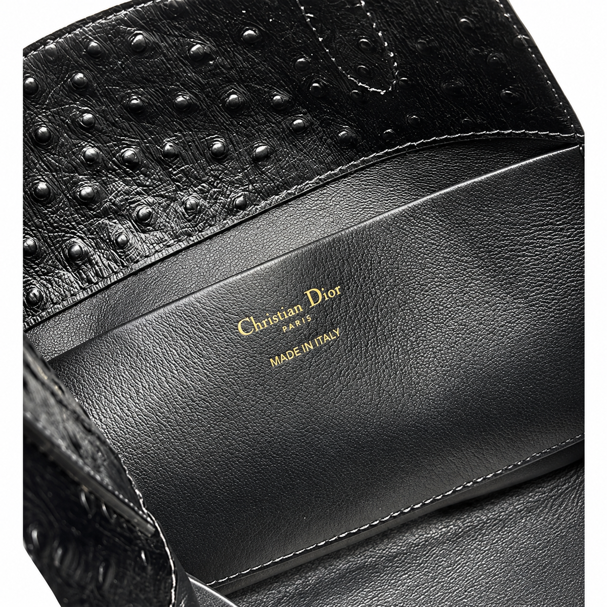 Dior Toujours Mini Tote in Black Ostrich-Embossed Leather with CD Charm