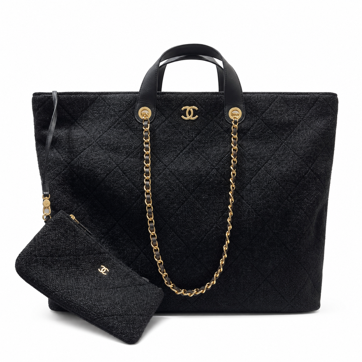 Chanel Black Quilted Tote with Pouch