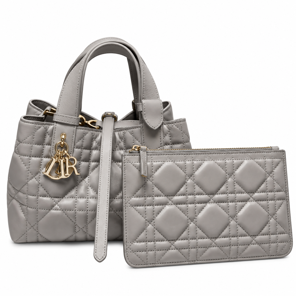 Dior Quilted Cannage Bucket Top Handle Bag with Removable Strap