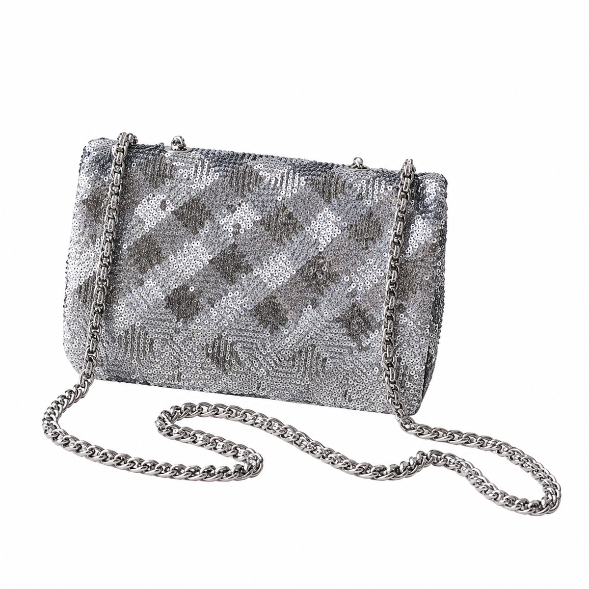 Chanel Silver Labyrinth Sequin Classic Flap Bag with Silver Chain