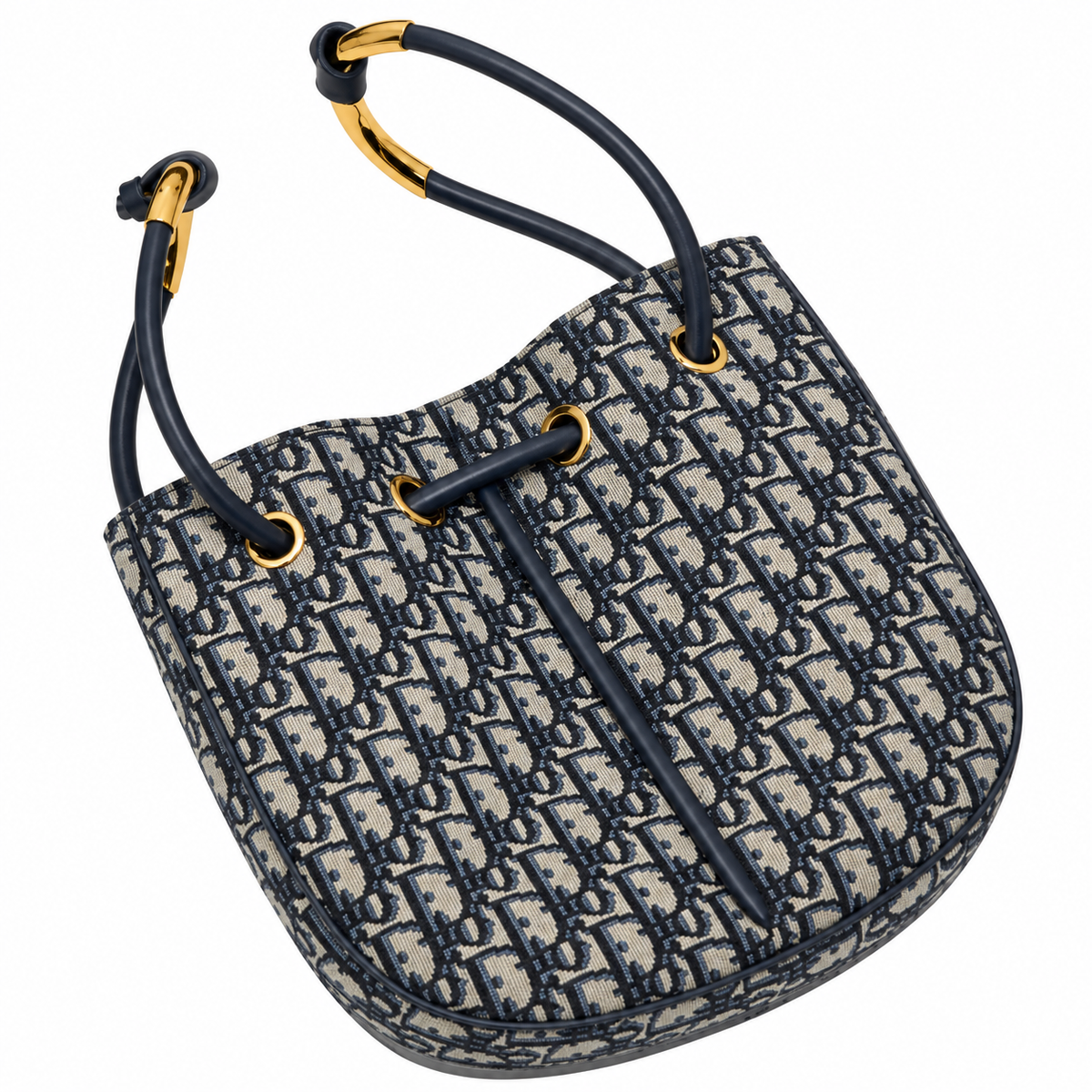 Dior Navy Oblique Jacquard Drawstring Bucket Bag