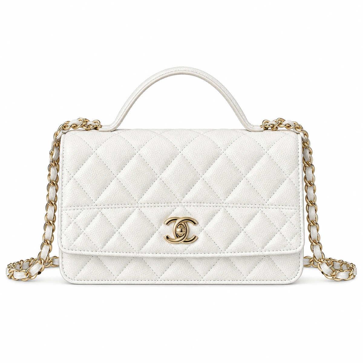 Chanel White Caviar Quilted Mini Top Handle Flap Bag