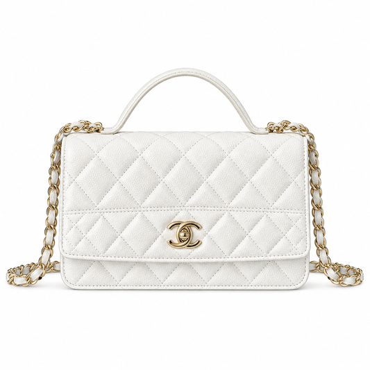 Chanel White Caviar Quilted Mini Top Handle Flap Bag