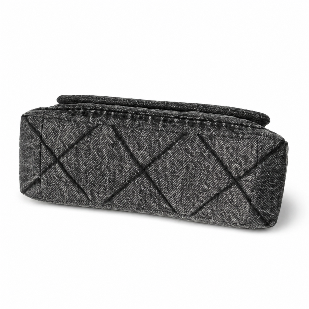 Chanel Quilted Charcoal Denim Flap Bag with Gold CC Lock and Charm