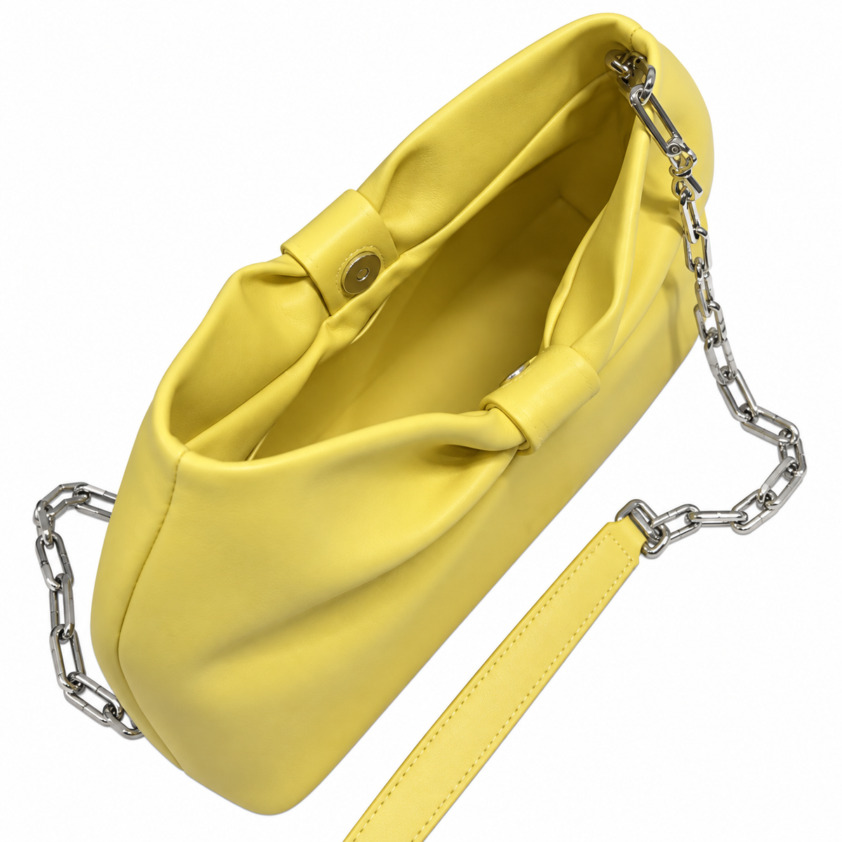 Dior Bow Clutch in Lemon Yellow Satin Leather with Gold Zip Closure