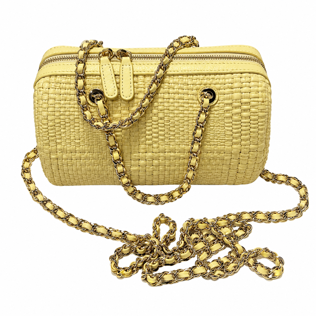 Chanel Lemon Yellow Woven Raffia Small Vanity Case