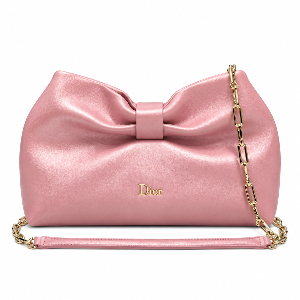 Dior Bow Bag in Baby Pink Lambskin Leather with Gold Chain Strap