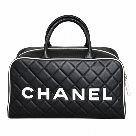 Chanel Black Quilted Logo Bowling Duffle Bag