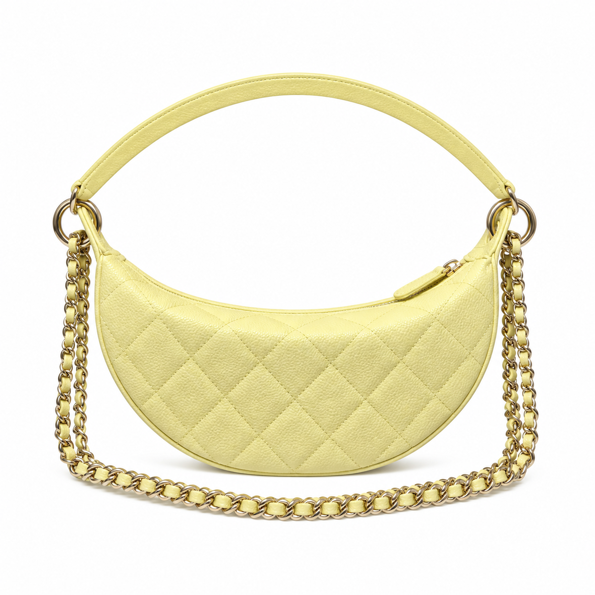 Chanel Lemon Yellow Quilted Caviar Half Moon Bag