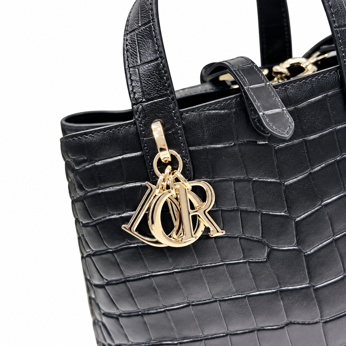 Dior Toujours Bag in Black Croc-Embossed Leather with Matte Hardware