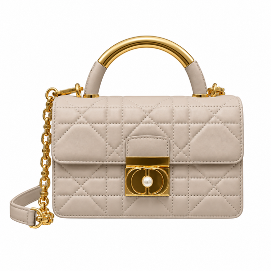 Dior Beige Caro Cannage Pearl CD Lock Bag