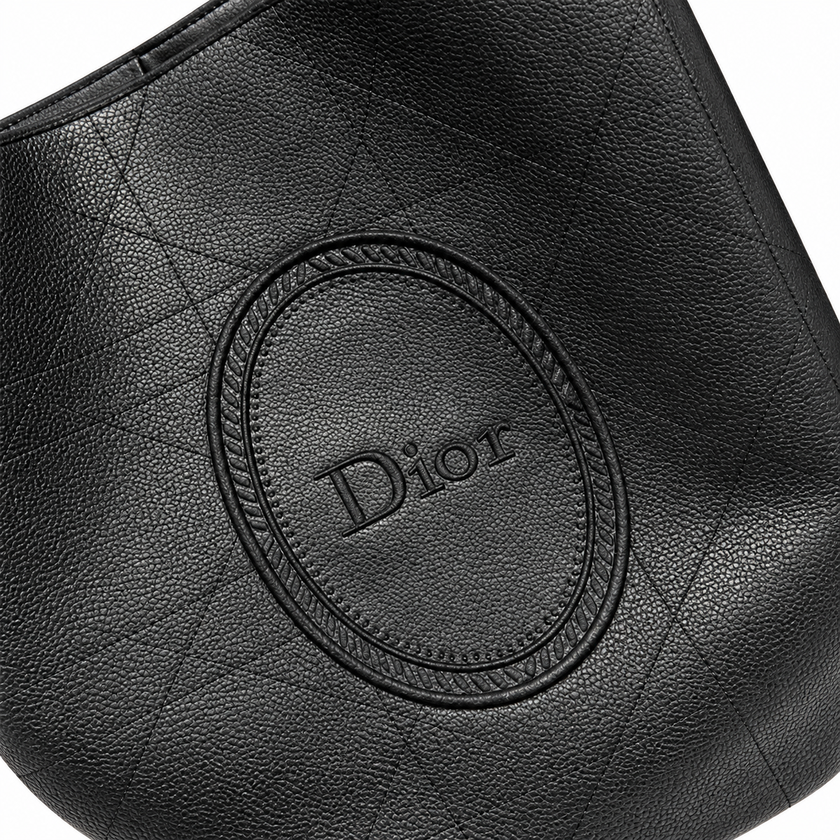 Dior Cannage Grained Leather Large Hobo Bag with Oval Medallion in Black