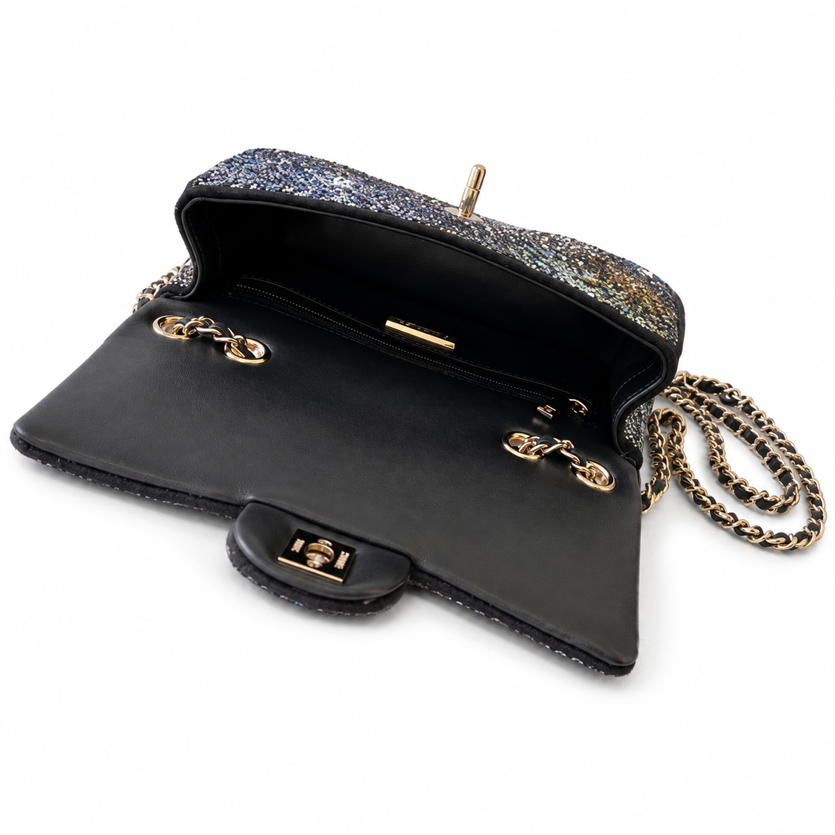 Chanel Firework Crystal Embellished Classic Flap Bag with Gold CC Lock