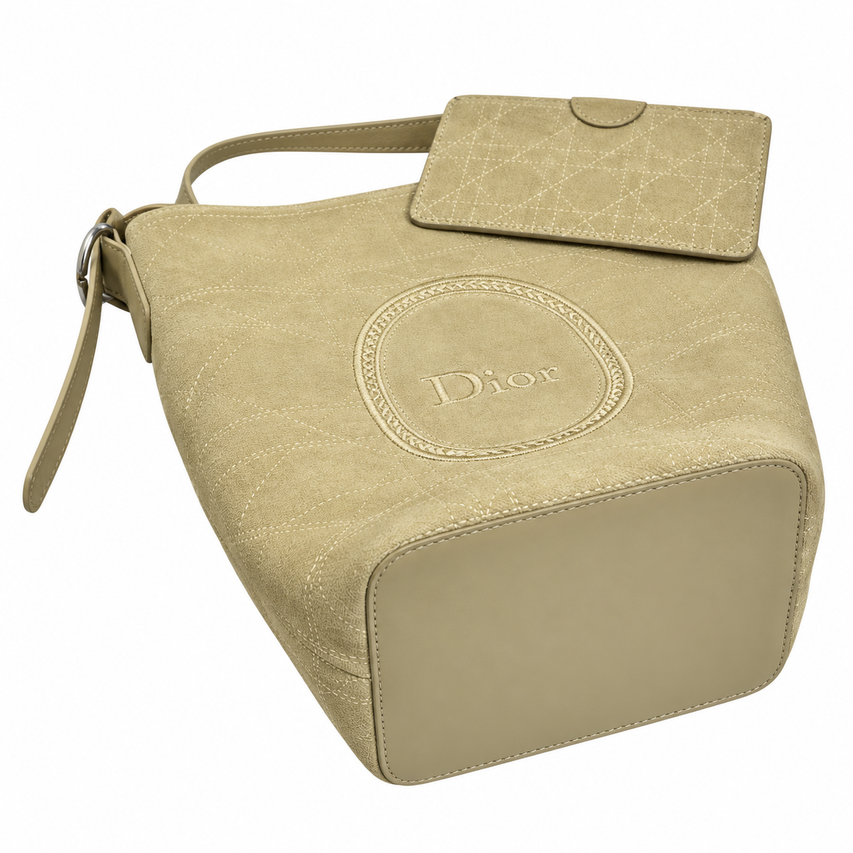 Dior Cannage Quilted Suede Large Hobo Bag with Card Holder in Matcha Green