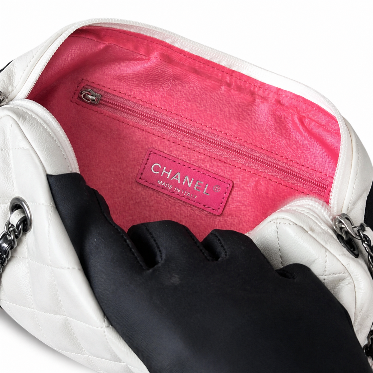 Chanel White Quilted Camera Bag