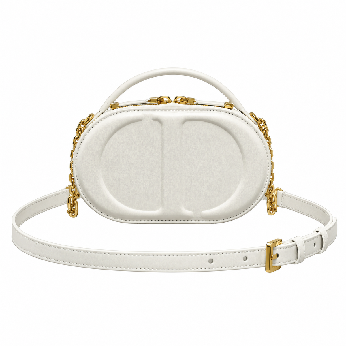 Dior White Oval CD Embossed Chain Bag