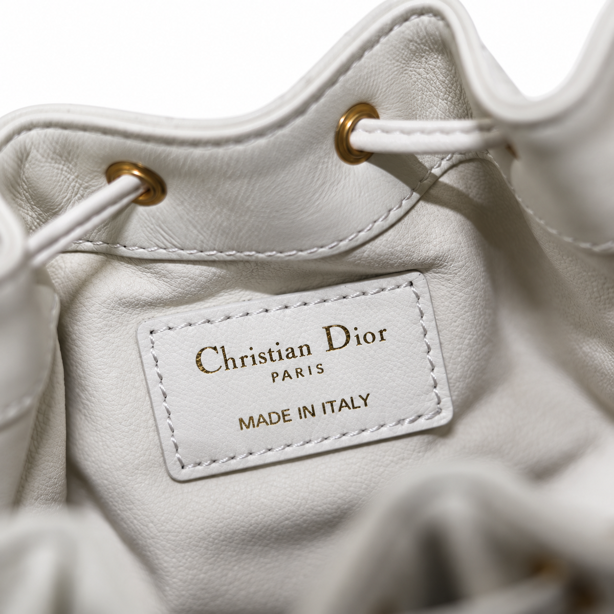 Dior Jolie Bucket Bag in White with Gold Drawstring Hardware