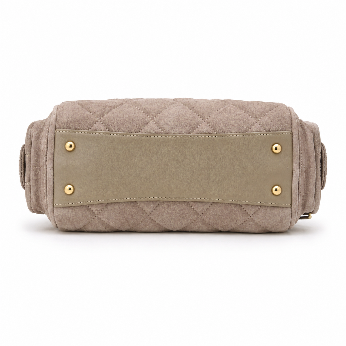 Chanel Quilted Taupe Suede Camera Bag with Antique Gold CC Logo