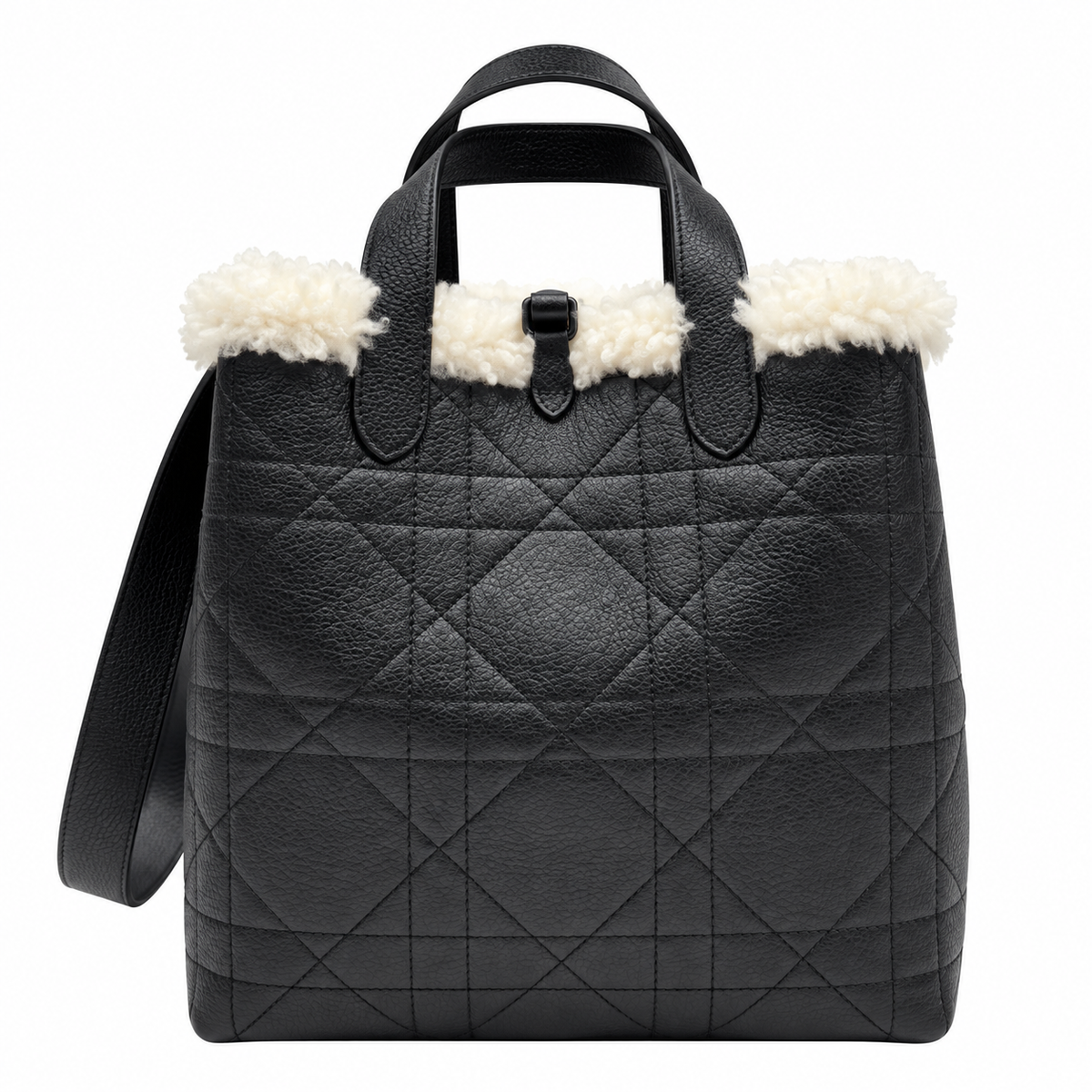 Dior Toujours Bag in Black Cannage Leather with Shearling Interior
