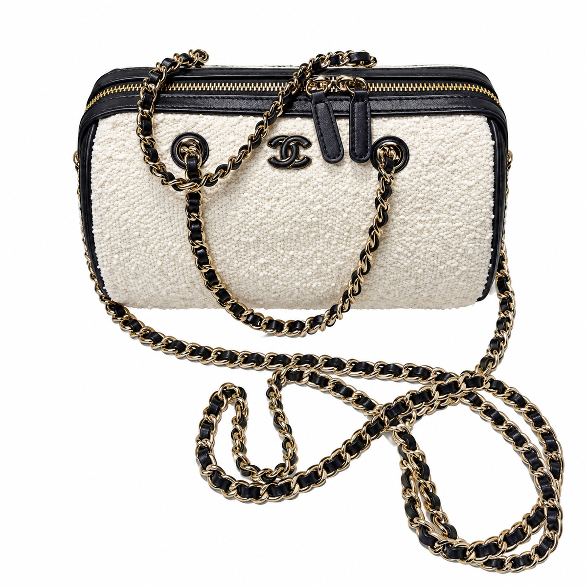 Chanel White Tweed Small Vanity Case with Chain