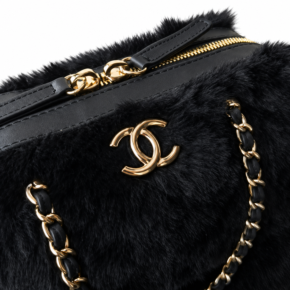 Chanel Black Faux Fur Classic Flap Bag