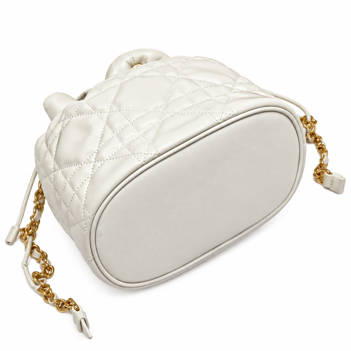 Dior White Cannage Quilted CD Chain Bucket Bag