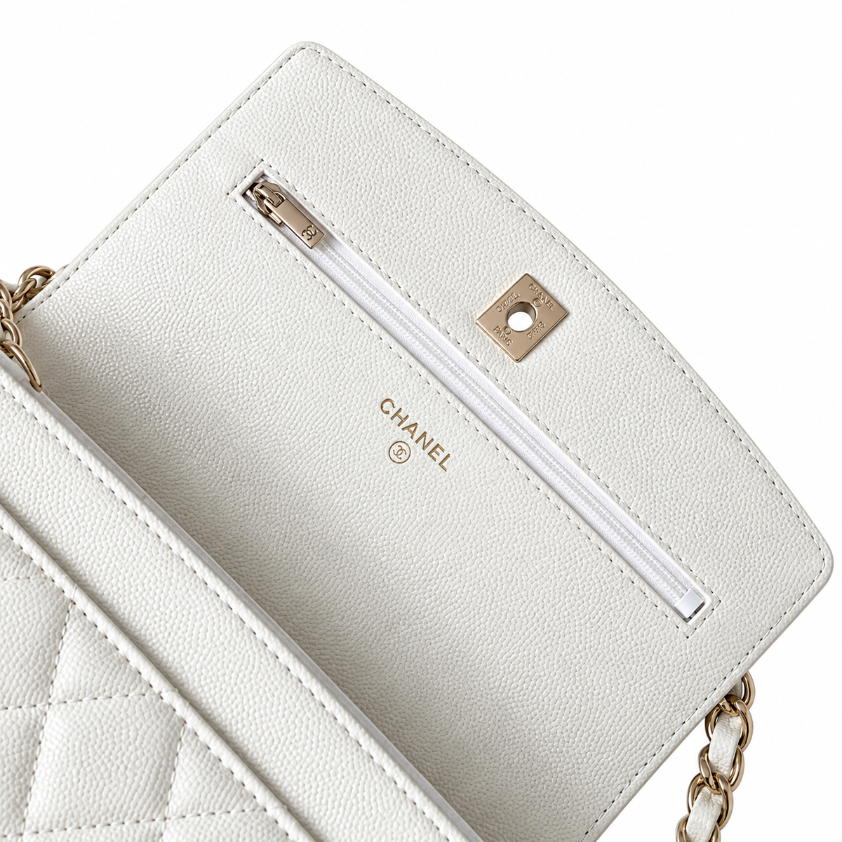 Chanel White Caviar Quilted Mini Top Handle Flap Bag
