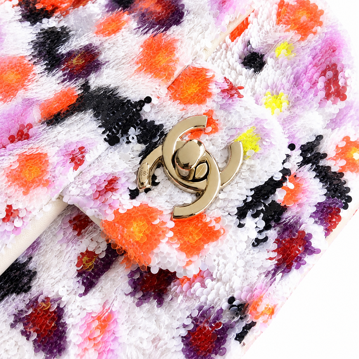 Chanel Classic Flap Bag in Floral Sequin Print with Gold CC Lock
