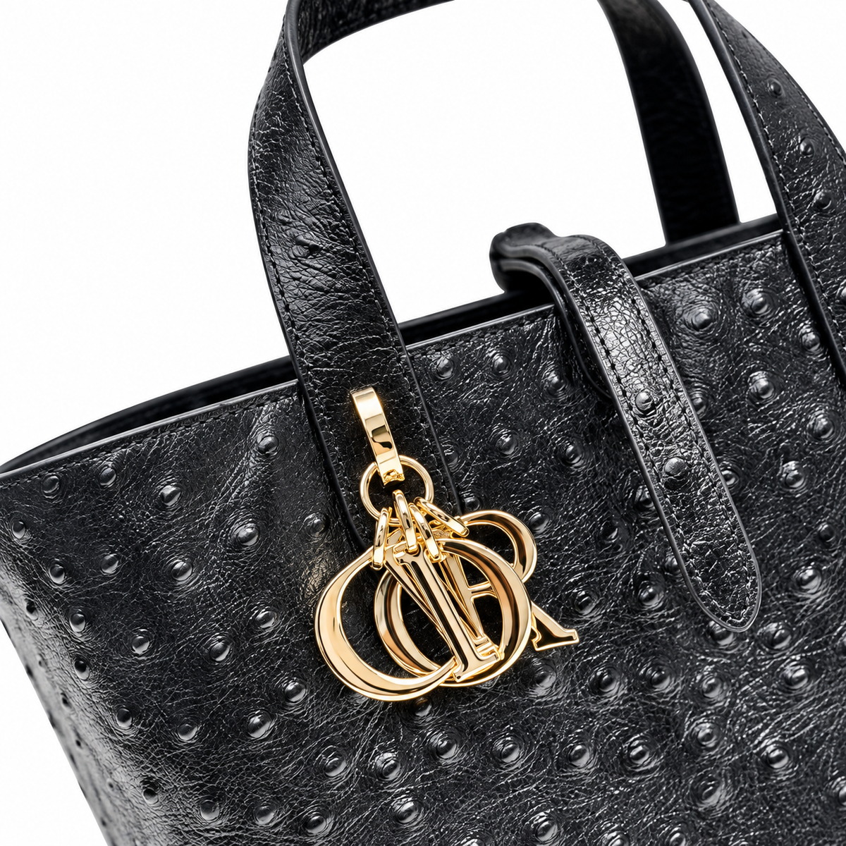 Dior Toujours Mini Tote in Black Ostrich-Embossed Leather with CD Charm