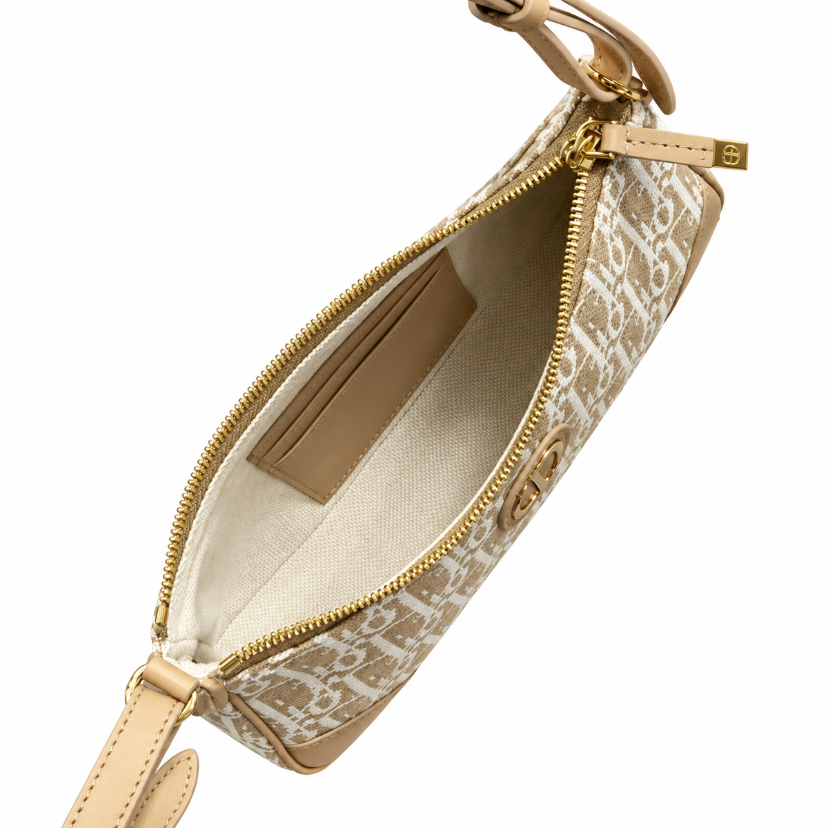 Dior Oblique Jacquard Zip Pochette in Beige with Adjustable Strap