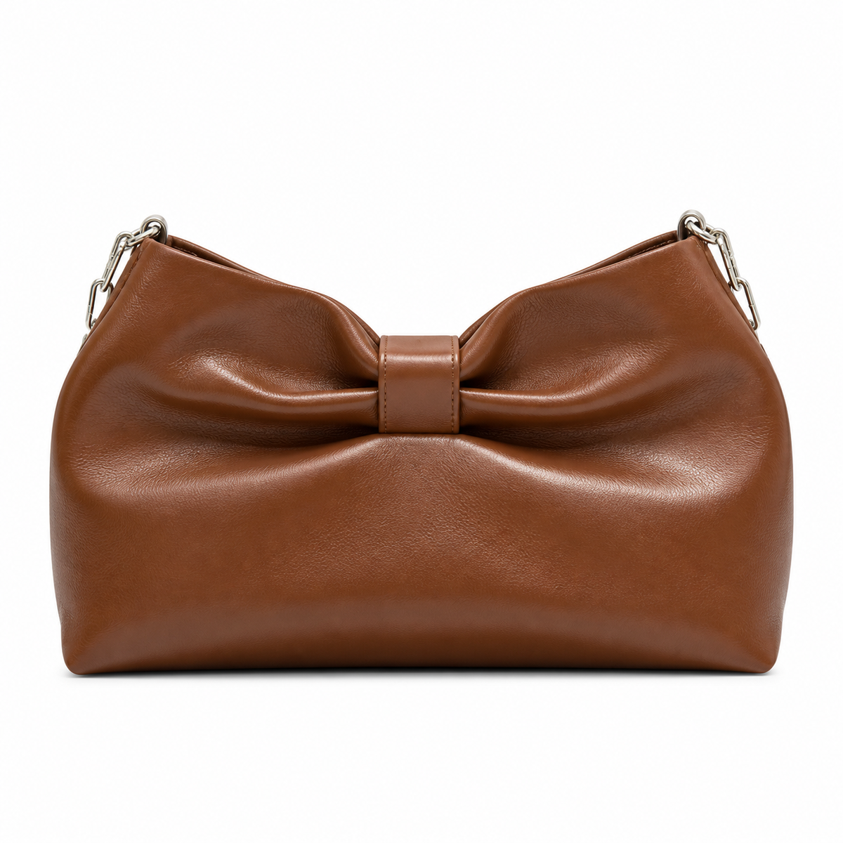 Dior Bow Bag in Tan Matte Lambskin with Dual Silver Chain Straps