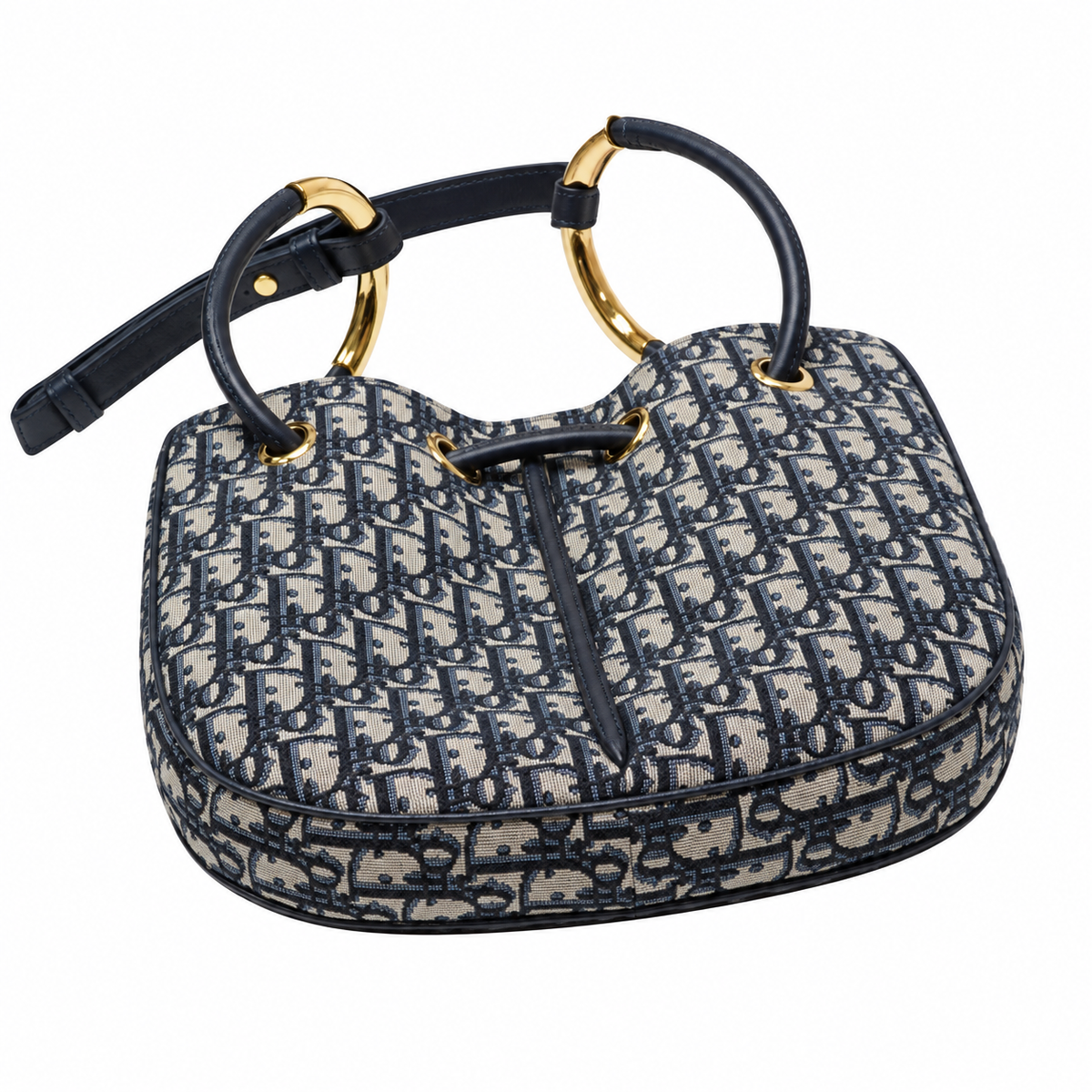 Dior Navy Oblique Jacquard Drawstring Bucket Bag