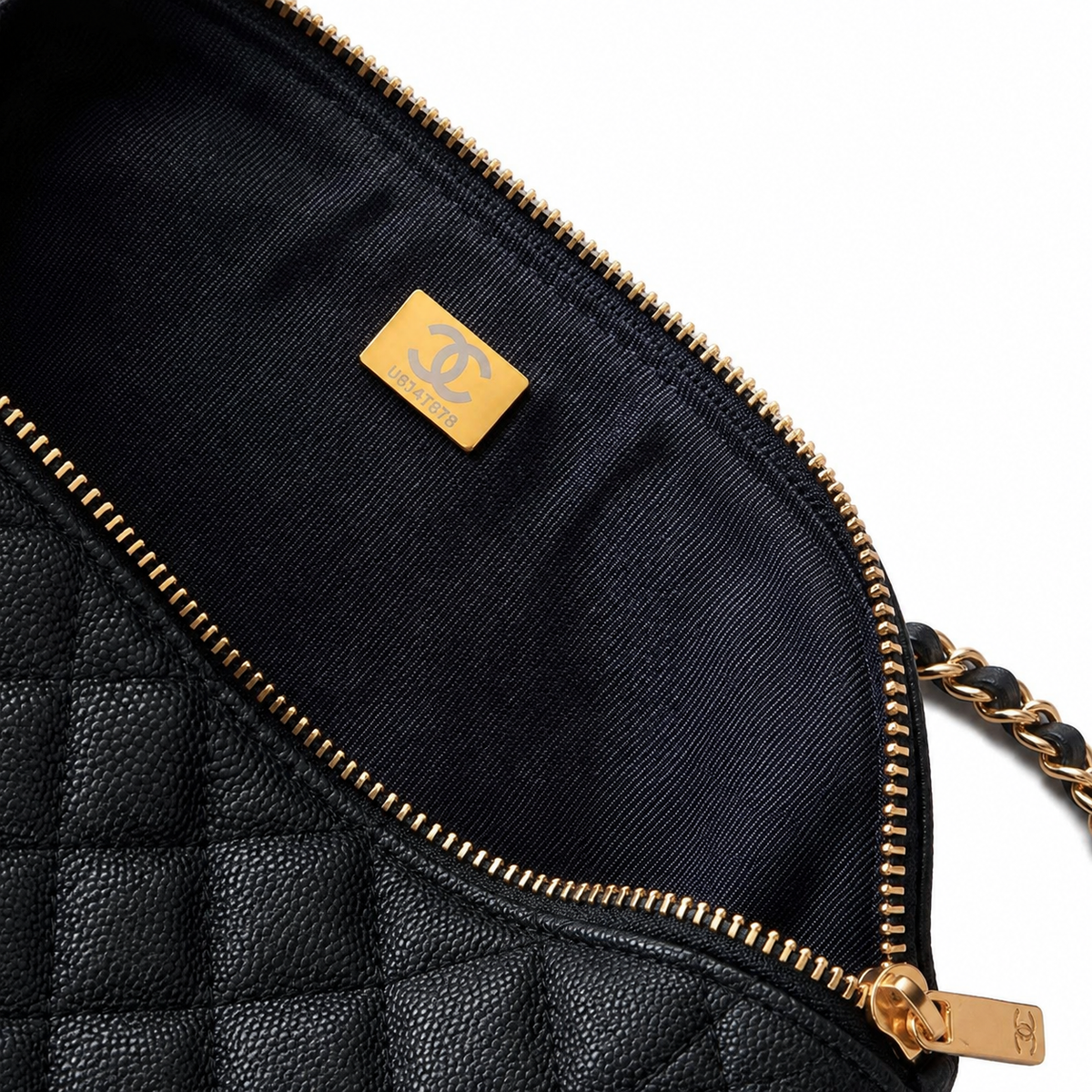 Chanel Quilted Black Caviar Leather Shoulder Bag with Gold CC Logo