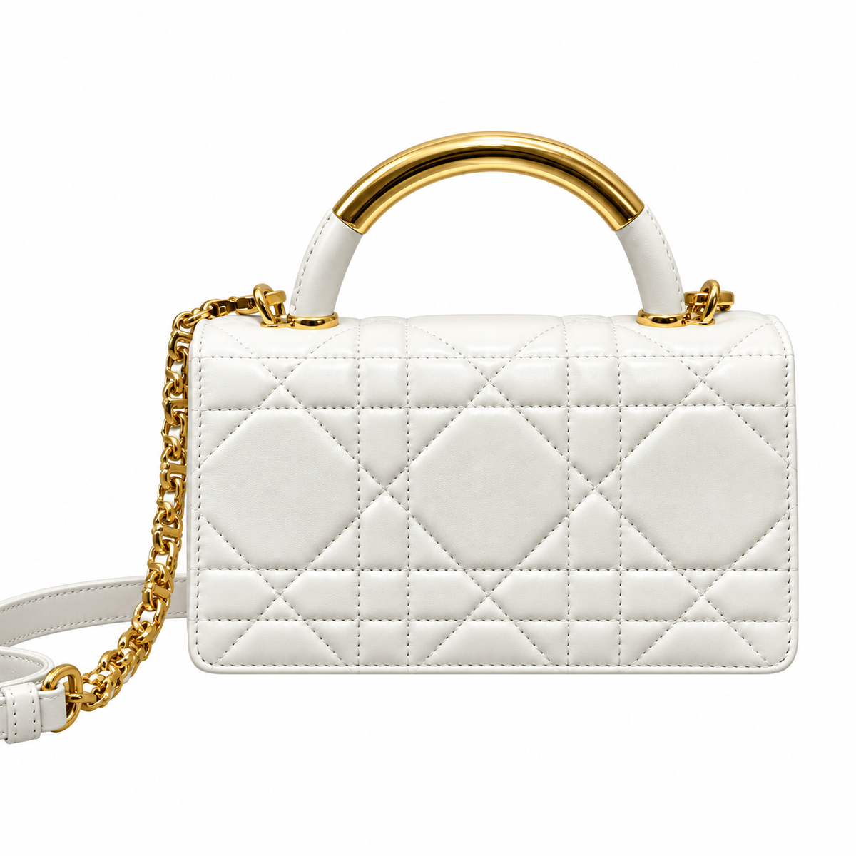 Dior White Caro Cannage Pearl CD Lock Bag