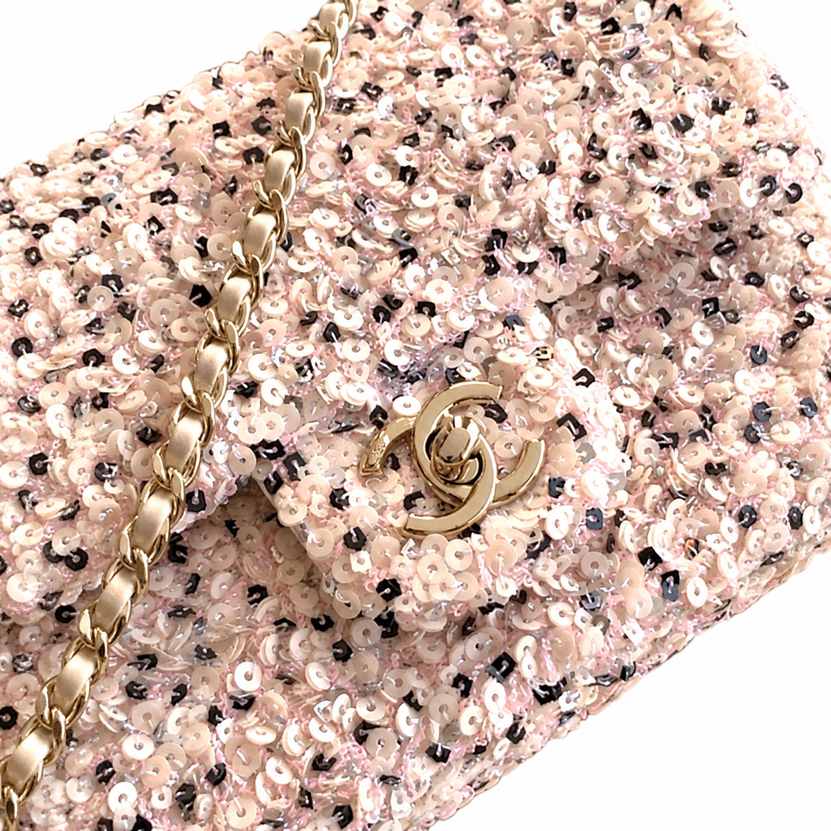 Chanel Classic Flap Bag in Pink Sequin Embroidery with Gold CC Lock