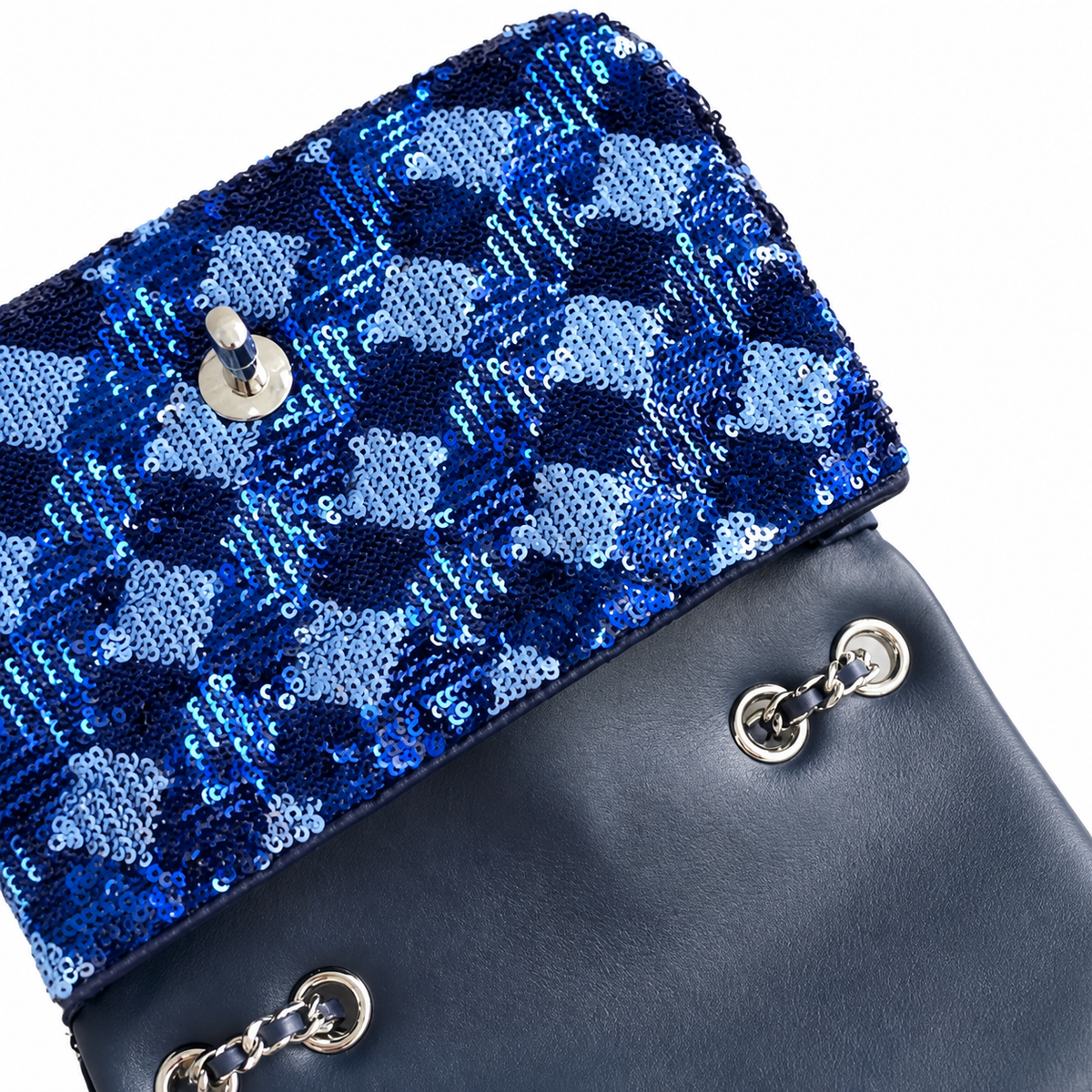 Chanel Quilted Royal Blue Sequin Classic Flap Bag with Silver CC Lock