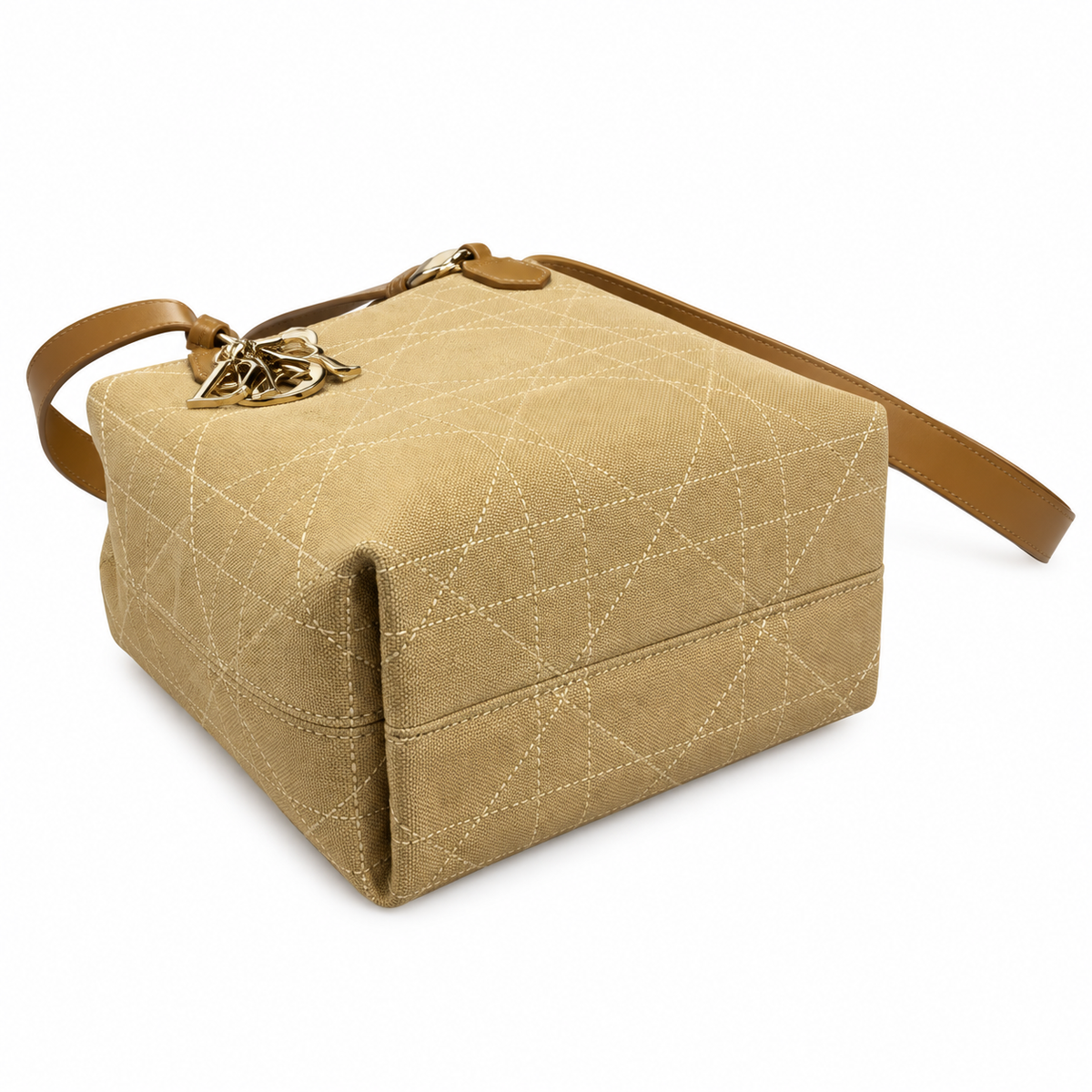 Dior Toujours Mini Bag in White Shearling with Camel Leather Trim