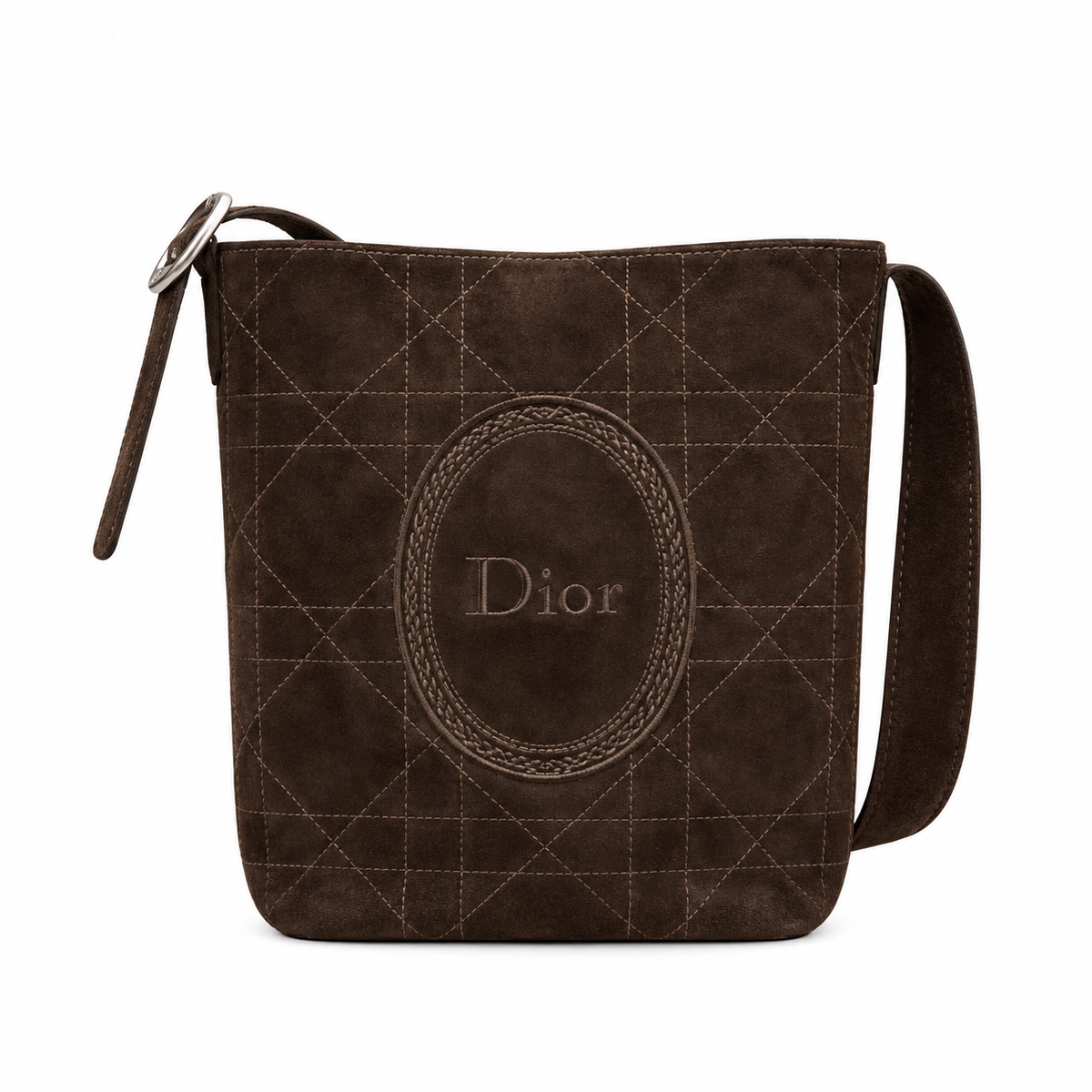 Dior Cannage Quilted Suede Large Hobo Shoulder Bag in Chocolate Brown