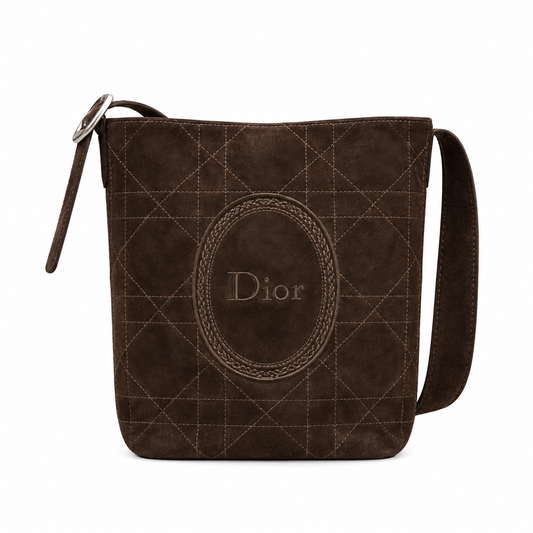 Dior Cannage Quilted Suede Large Hobo Shoulder Bag in Chocolate Brown