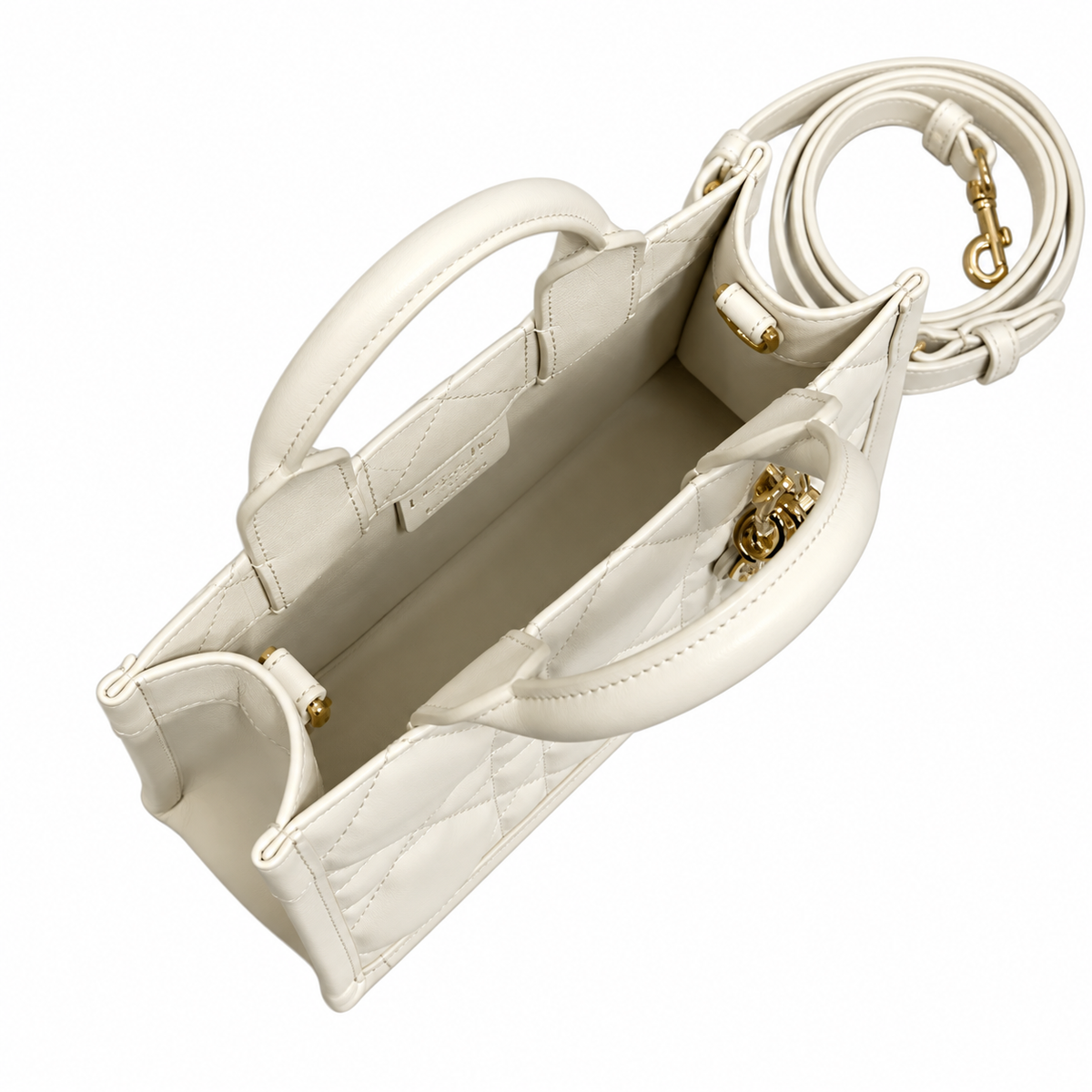 Dior Lady D-Joy Bag in White Cannage Leather with Gold CD Charm