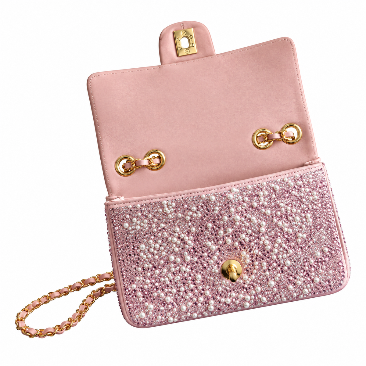 Chanel Pink Pearl Crystal Embellished Flap Bag