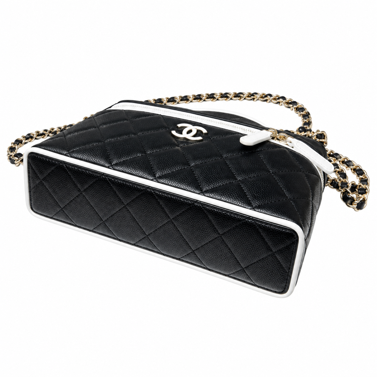 Chanel Black White Quilted Vanity Case with Chain
