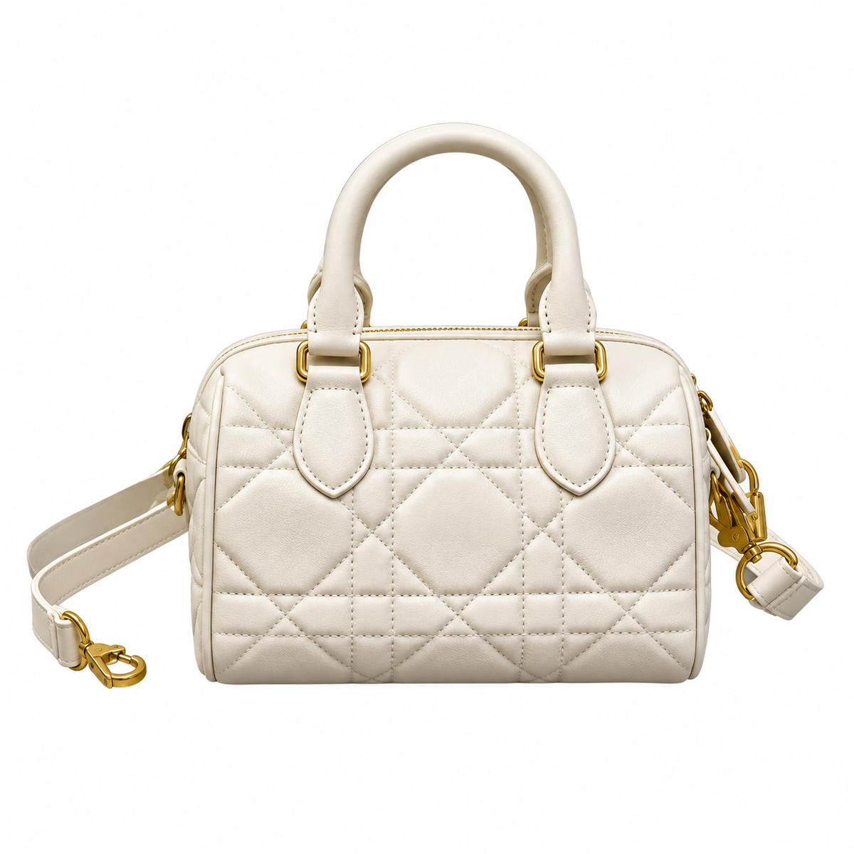 Dior White Cannage Quilted Boston Bag