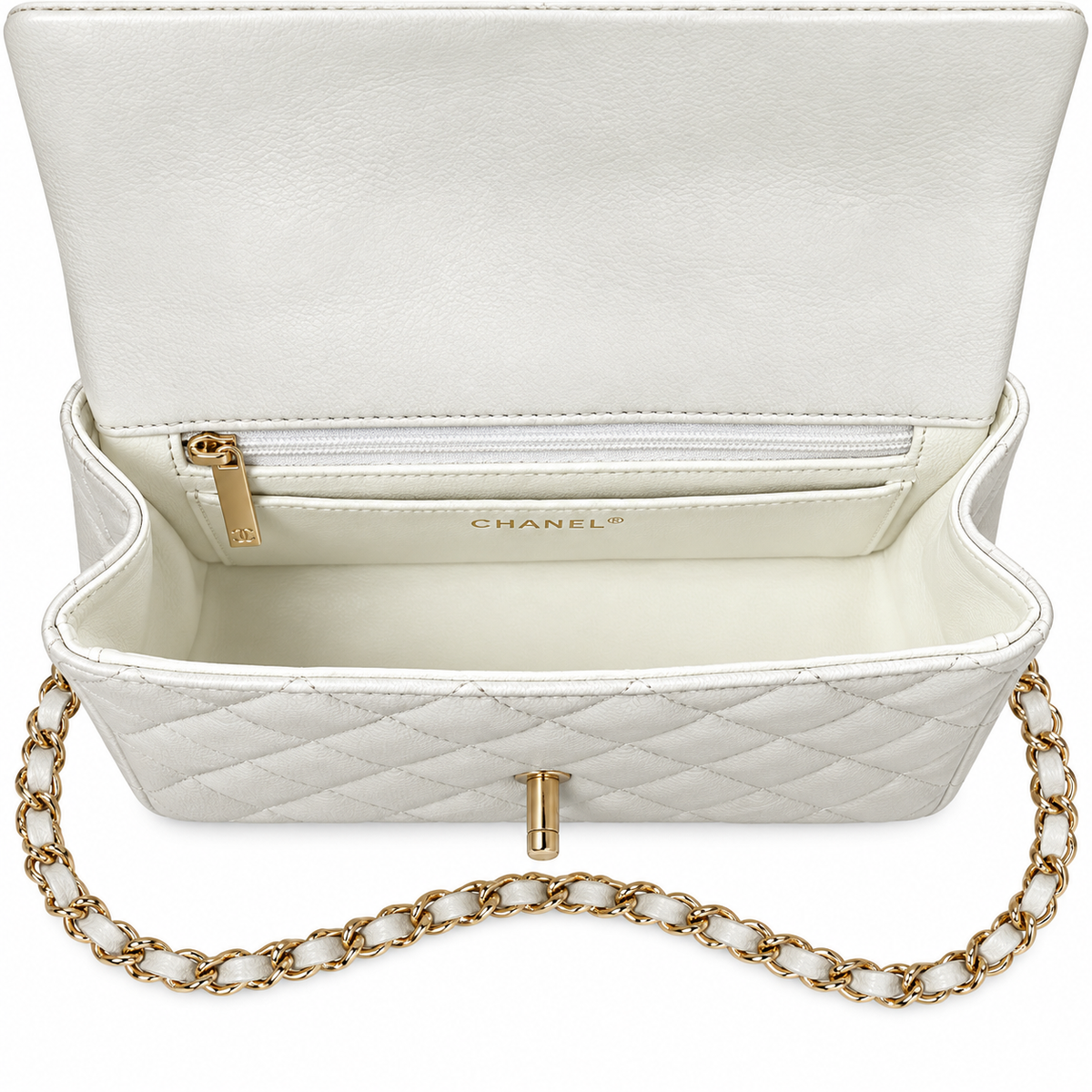 Chanel White Quilted Top Handle Flap Bag with Doll Charm
