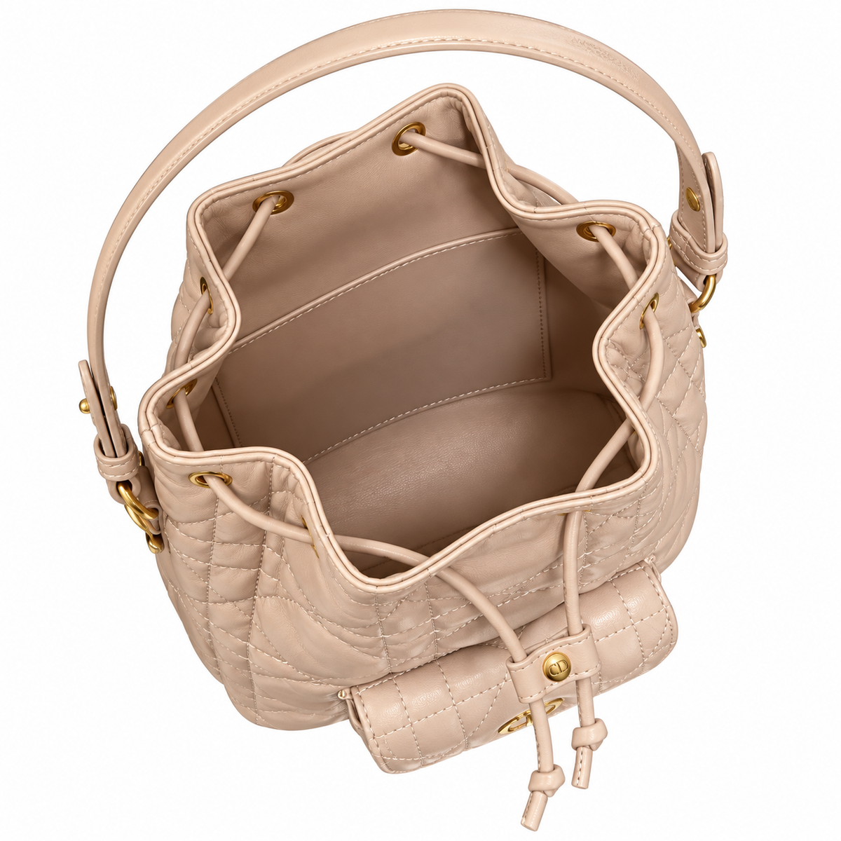 Dior Caro Bucket Bag in Rose Nude Cannage Leather with CD Clasp